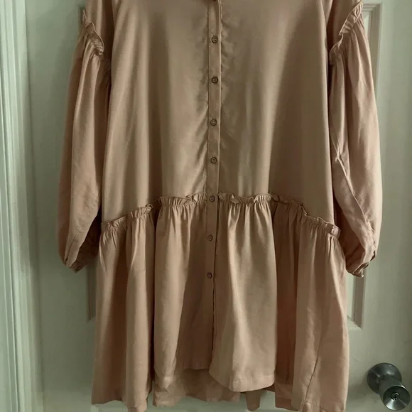 Free People Peach/pink Button Down Babydoll Mini Dress. Oversized. Size S. EUC! - Picture 11 of 12